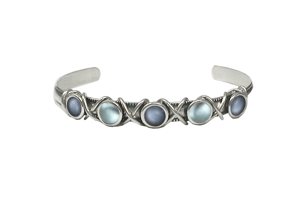 Sterling Silver Cuff Bracelet With Grey Moonstone And Blue Topaz